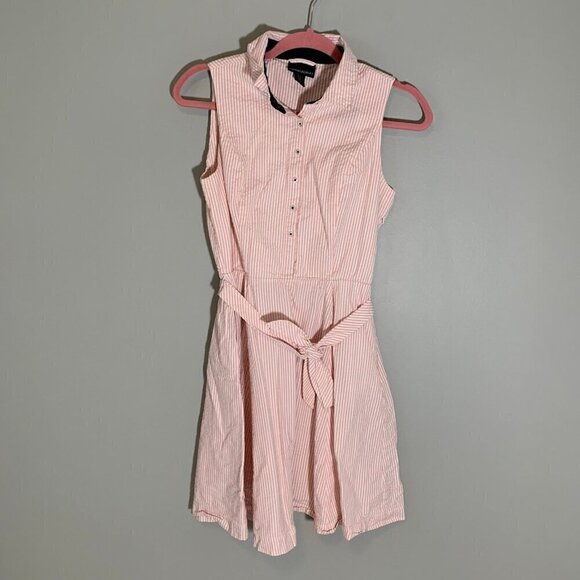 Cynthia Rowley pink white striped seersucker sleeveless collared button dress - Picture 1 of 11